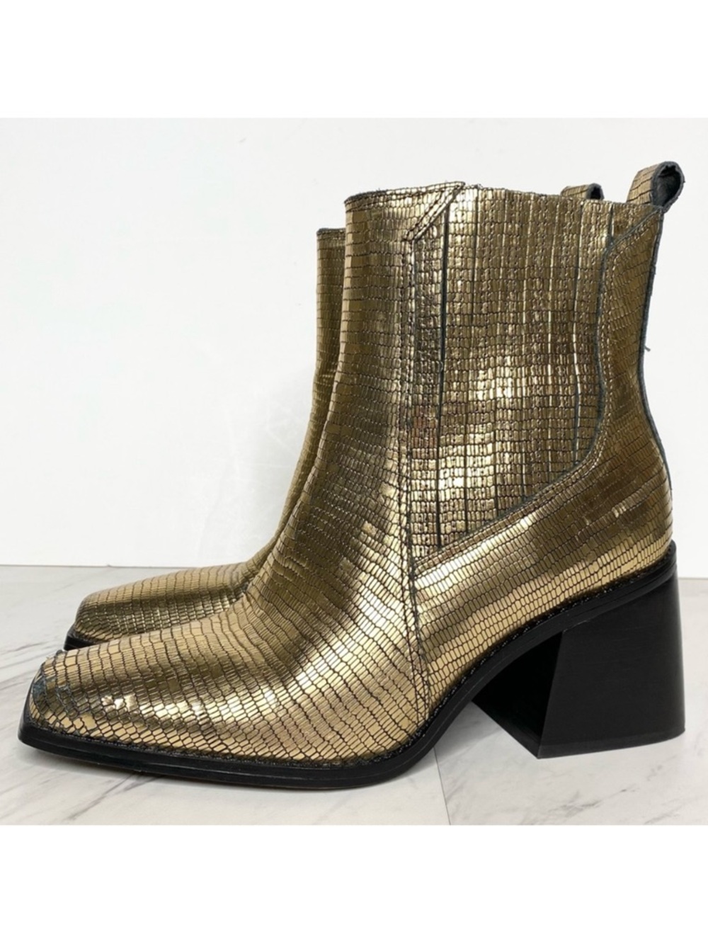 Vince Camuto Sojetta Gold Square Toe Heeled Bootie 8M